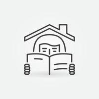 meisje lezing een boek onder de huis dak lineair vector icoon