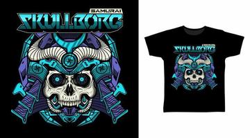 illustratie van blauw samurai schedel cyborg met helm vector t-shirt ontwerp concept.