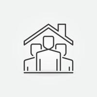 mensen onder huis dak vector lijn blijven huis concept icoon
