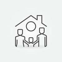 gelukkig familie onder huis dak vector concept lijn icoon