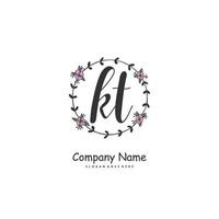 kt eerste handschrift en handtekening logo ontwerp met cirkel. mooi ontwerp handgeschreven logo voor mode, team, bruiloft, luxe logo. vector