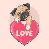 schattige pug hond met een liefdehart vector