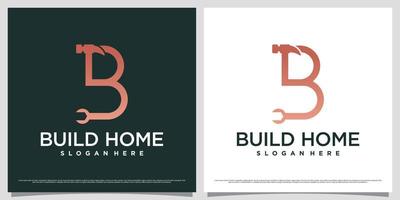 eerste brief b logo ontwerp voor bedrijf bouw met hamer icoon en creatief concept vector