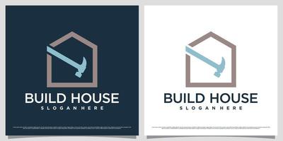 huis logo ontwerp sjabloon voor bedrijf bouw met hamer icoon en creatief concept vector