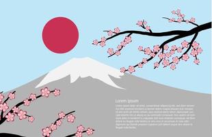 Fuji-berg met kersenbloesems en zon vector