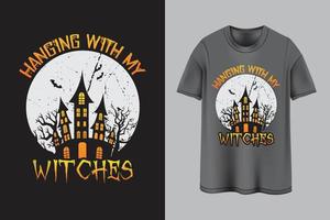 hangende met mijn heksen halloween t-shirt ontwerp 2022 vector