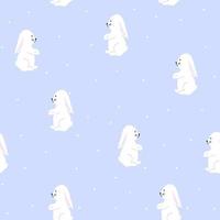 naadloos patroon met wit konijn en sneeuw Aan blauw achtergrond, teder afdrukken voor behang, dekking: ontwerp, verpakking, vakantie: decor, kinderen mode, schatje illustratie, 2023 symbool vector
