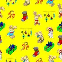 naadloos patroon met Kerstmis tekens en decoraties Aan een groen achtergrond. ontwerp van winter kinderen Kerstmis vakantie voor behang, textiel en omhulsel papier, vector structuur hand getekend