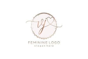 eerste vj handschrift logo met cirkel sjabloon vector logo van eerste bruiloft, mode, bloemen en botanisch met creatief sjabloon.