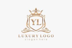 eerste yl brief Koninklijk luxe logo sjabloon in vector kunst voor restaurant, royalty, boetiek, cafe, hotel, heraldisch, sieraden, mode en andere vector illustratie.