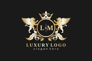 eerste lm brief leeuw Koninklijk luxe logo sjabloon in vector kunst voor restaurant, royalty, boetiek, cafe, hotel, heraldisch, sieraden, mode en andere vector illustratie.