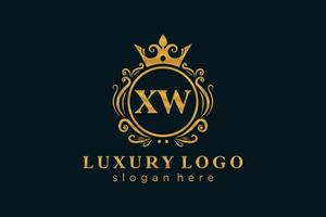 eerste xw brief Koninklijk luxe logo sjabloon in vector kunst voor restaurant, royalty, boetiek, cafe, hotel, heraldisch, sieraden, mode en andere vector illustratie.