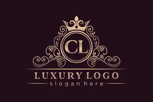 cl eerste brief goud kalligrafische vrouwelijk bloemen hand- getrokken heraldisch monogram antiek wijnoogst stijl luxe logo ontwerp premie vector