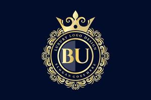 bu eerste brief goud kalligrafische vrouwelijk bloemen hand- getrokken heraldisch monogram antiek wijnoogst stijl luxe logo ontwerp premie vector