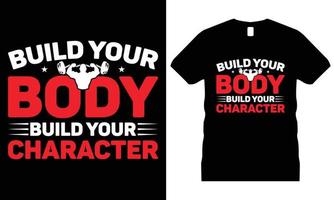 Sportschool of geschiktheid typografie t-shirt ontwerp vector. bodybuilder, opleiding, oefening, halter, vector