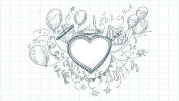 gelukkige verjaardag schetsviering met hartvorm vector