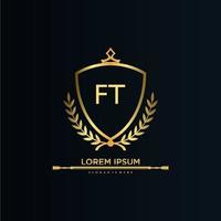 ft brief eerste met Koninklijk sjabloon.elegant met kroon logo vector, creatief belettering logo vector illustratie.