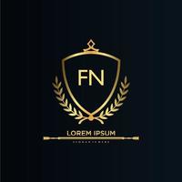 fn brief eerste met Koninklijk sjabloon.elegant met kroon logo vector, creatief belettering logo vector illustratie.