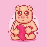 schattig varken dier karakter mascotte Holding liefde hart teken geïsoleerd tekenfilm in vlak stijl ontwerp vector