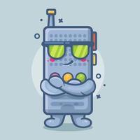 schattig walkie talkie karakter mascotte met koel uitdrukking geïsoleerd tekenfilm in vlak stijl ontwerp vector