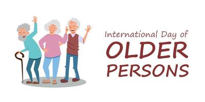 Internationale dag van de ouderen. een groep van vrolijk vriendelijk oud mannen verheugen en Golf hun handen. vector