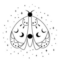 geestelijk vlinder met mysterie maan. magie element. vlinder kleur bladzijde. lijn kunst. schattig vliegend insect. esoterisch vector illustratie. boho mystiek symbool. astrologie symbool geïsoleerd.