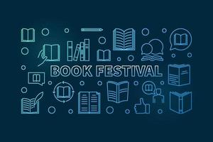 boek festival blauw spandoek. vector boeken horizontaal illustratie