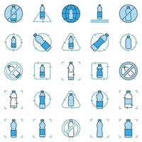 plastic fles recycling blauw pictogrammen set. vector recycle tekens