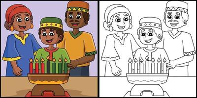 kwanzaa familie en kinara kleur illustratie vector