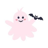 schattig roze geest met een knuppel. halloween karakter geïsoleerd Aan wit achtergrond. vector