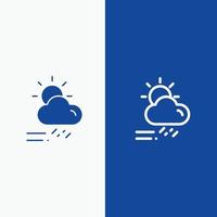 wolk dag regenachtig seizoen weer lijn en glyph solide icoon blauw banier lijn en glyph solide icoon blauw vector