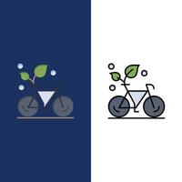 fiets eco vriendelijk fabriek milieu pictogrammen vlak en lijn gevulde icoon reeks vector blauw achtergrond