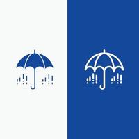 paraplu regen weer voorjaar lijn en glyph solide icoon blauw banier lijn en glyph solide icoon blauw ba vector
