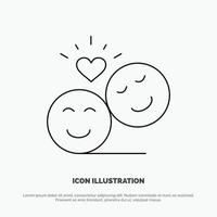 paar avatar smiley gezichten emoji's Valentijn lijn icoon vector