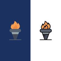vlam spellen Griekenland Holding olympisch pictogrammen vlak en lijn gevulde icoon reeks vector blauw achtergrond