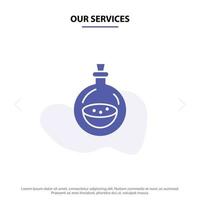 onze Diensten parfum fles toilet verstuiven solide glyph icoon web kaart sjabloon vector