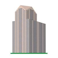 een modern hoogbouw gebouw Aan een wit achtergrond. visie van de gebouw van de onderkant. isometrische vector illustratie.