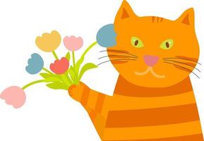 oranje grappig kat met een boeket van bloemen. vector