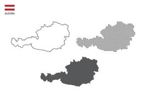 3 versies van Oostenrijk kaart stad vector door dun zwart schets eenvoud stijl, zwart punt stijl en donker schaduw stijl. allemaal in de wit achtergrond.