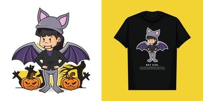 illustratie vector grafisch van schattig meisje vervelend knuppel stealth kostuum in de halloween dagen met t-shirt ontwerp