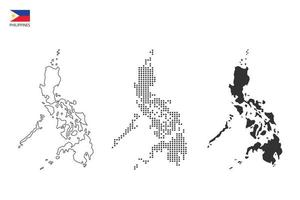 3 versies van Filippijnen kaart stad vector door dun zwart schets eenvoud stijl, zwart punt stijl en donker schaduw stijl. allemaal in de wit achtergrond.