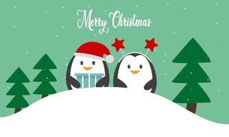 vrolijk Kerstmis kaart met schattig winter pinguïns vector illustratie