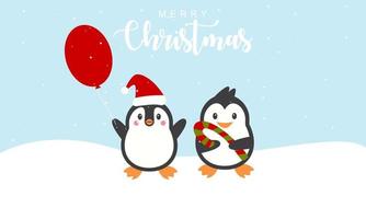 vrolijk Kerstmis kaart met schattig winter pinguïns vector illustratie