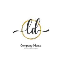 ld eerste handschrift en handtekening logo ontwerp met cirkel. mooi ontwerp handgeschreven logo voor mode, team, bruiloft, luxe logo. vector