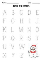 werkblad met schattig sneeuwman. spoor hoofdletters brieven van alfabet. vector