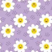wijnoogst madeliefje bloemen met glimlachen gezichten naadloos patroon. vector
