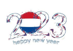 2023 jaar in grunge stijl met vlag van nederland. vector