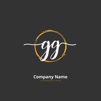 gg eerste handschrift en handtekening logo ontwerp met cirkel. mooi ontwerp handgeschreven logo voor mode, team, bruiloft, luxe logo. vector