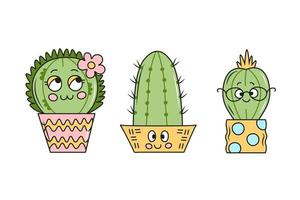 schattig tekenfilm cactus met ogen reeks vector