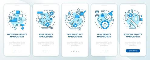 project beheer stijlen blauw onboarding mobiel app scherm. bedrijf walkthrough 5 stappen bewerkbare grafisch instructies met lineair concepten. ui, ux, gui sjabloon. vector